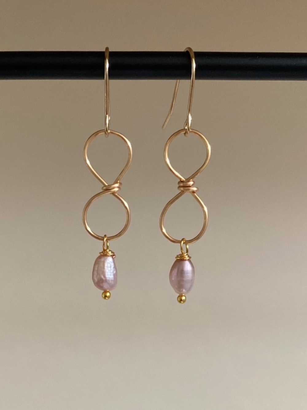Handmade 14K Gold Filled Infinity Wire Earrings with Freshwater Pearl